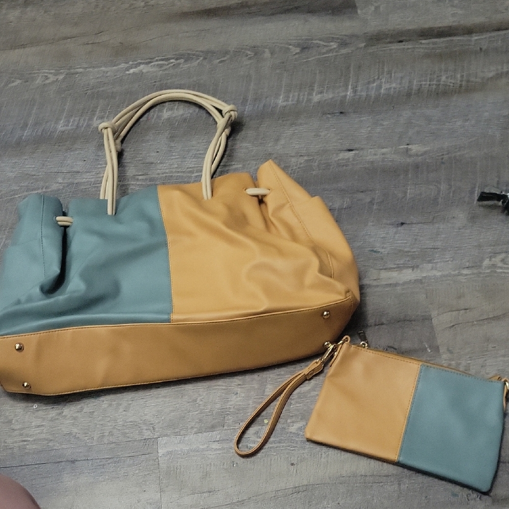 Cato Blue and Tan Tote with Clutch